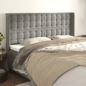 Testiera Ad Orecchio Grigio Chiaro 203x16x118/128 Cm İn Velluto /
