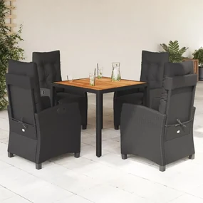 Set da pranzo da giardino 5 pz nero con cuscini in polyrattan