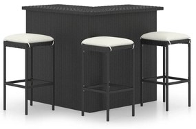 Set da bar da giardino 4 pz con cuscini in polyrattan nero