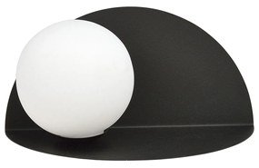 Applique 1 Luce Indiretta Agni Con Base In Acciaio Nero E Vetro Opale