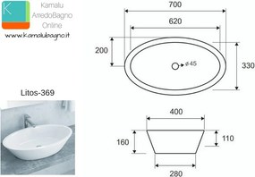 Lavabo da appoggio ovale 70cm Litos-369 - KAMALU