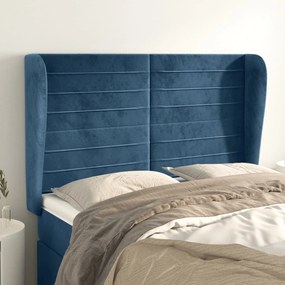 Testiera Ad Orecchio Blu Scuro 147x23x118/128cm İn Velluto /