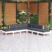 Set Divani da Giardino 7 pz con Cuscini Bianchi Legno di Pino 3096323