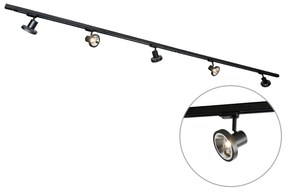 Sistema di illuminazione a binario trifase moderno con 5 faretti GU10 neri 111 mm sinistra - Trifase Jeany