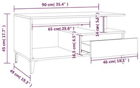 Tavolino da Salotto Bianco 90x49x45 cm in Legno Multistrato