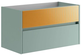 Mobile da bagno sospeso sotto lavabo L 89.5 x H 50 x P 45.5 cm verde laccato opaco, 2 cassetti VISOBATH Niwa