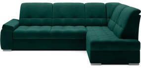 Divano angolare verde allungabile/con contenitore (con penisola a destra/a L) e rivestimento in velluto Sado – ELTAP