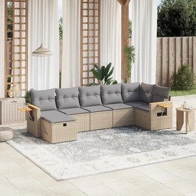 Set Divano da Giardino 7 pz con Cuscini Beige Misto Polyrattan