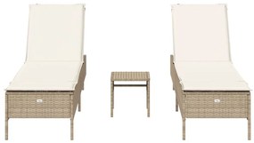 Set lettini prendisole con cuscini 3pz beige in polyrattan