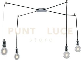 Lampadario a sospensione groove cromo 4 luci attacco e27 250cm cavi...