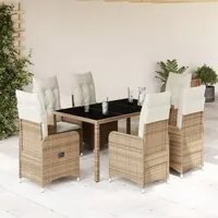 Set da Bistr da Giardino 7 pz con Cuscini Beige in Polyrattan 3277099