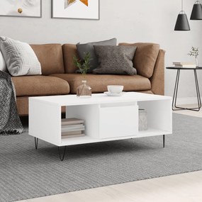 Tavolino Da Salotto Bianco 90x50x36,5 Cm İn Legno Multistrato /
