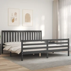 Giroletto con testiera grigio 200x200 cm in legno massello