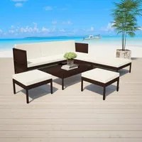 Set Divani da Giardino 6 pz con Cuscini in Polyrattan Marrone 43009