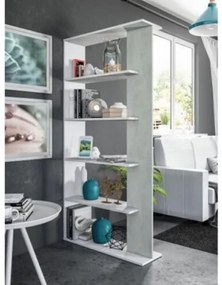 Libreria legno moderna 5 ripiani altezza 180 cm bianco e cemento