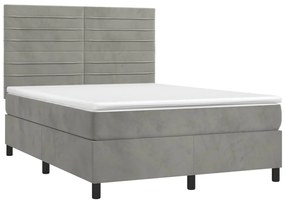 Letto a Molle Materasso e LED Grigio Chiaro 140x190 cm Velluto