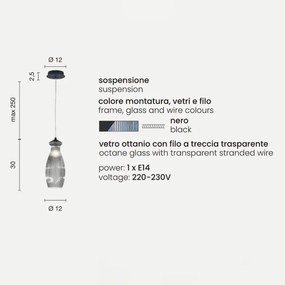 Lampada sospensione D12 cm in vetro soffiato Ottanio - MADAGASCAR Mod3