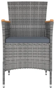 Set da pranzo da esterno 5 pz con cuscini in polyrattan grigio