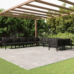 Set divani da giardino 10 pz con cuscini in alluminio antracite