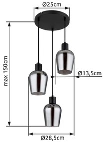 Globo 15627-3 - Lampadario a sospensione con filo RYAN 3xE27/40W/230V diametro 28,5 cm nero
