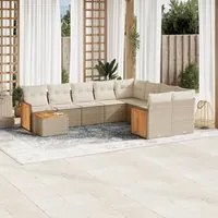 Set Divano da Giardino 10 pz con Cuscini Beige in Polyrattan 3227997