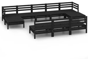 Set Divani da Giardino 10 pz Nero in Legno Massello di Pino