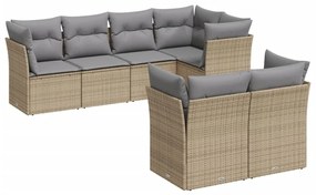 Set divani da giardino 7 pz con cuscini beige in polyrattan