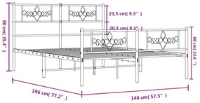 Giroletto con Testiera e Pediera Metallo Nero 140x190 cm