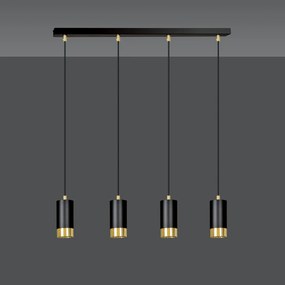 Lampadario 4 Luci Ivar Con Cilindri In Acciaio Nero E Oro