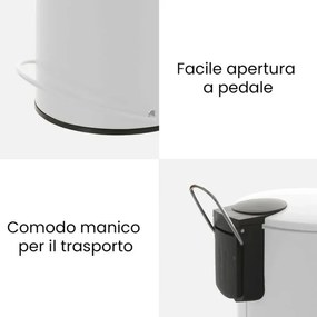 Pattumiera in acciaio 3 litri bianco soft-close con secchio estraibile Spring