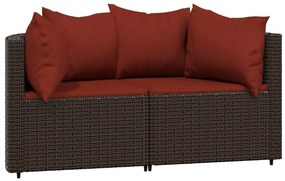 Divani angolari da giardino con cuscini 2pz polyrattan marrone