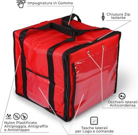 Borsa Termica Porta Pizze da Asporto 8/10 Cartoni Safemi Express 10 Rossa e Nera...