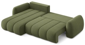 Divano angolare verde allungabile/con contenitore (con penisola a sinistra/con chaise lounge) con rivestimento in bouclé Pele – Makamii