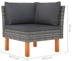 Set Divani da Giardino 6 pz con Cuscini in Polyrattan Grigio