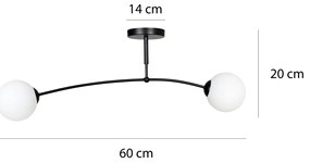 Lampadario a Sospensione in Acciaio e Vetro PREGOS 2 Nero/Bianco 2xE14