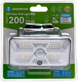 Aigostar - Lampada solare LED con sensore, LED/3,7 V, 6500 K, 500 mAh, IP65, nera