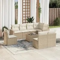 Set Divano da Giardino 9 pz con Cuscini Beige in Polyrattan 3219068