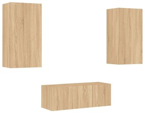 Mobili tv a muro con led 4pz rovere sonoma legno multistrato