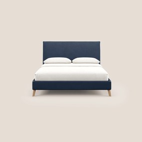 Leila letto imbottito con piedini legno in tessuto smacchiabile T17 blu - bianco