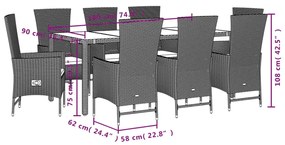 Set da Pranzo da Giardino 9 pz con Cuscini Beige in Polyrattan