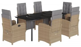 Set da pranzo da giardino 7 pz con cuscini beige in polyrattan