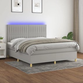 Letto a molle materasso e led grigio chiaro 160x200 cm tessuto