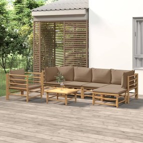 Set salotto da giardino 7pz con cuscini tortora bambù