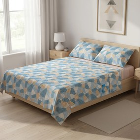 Completo letto matrimoniale cotone patchwork fiori blu Taylor