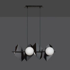 Lampadario 4 Luci Moderno Parvati In Acciaio Nero E Sfere Vetro Opalino