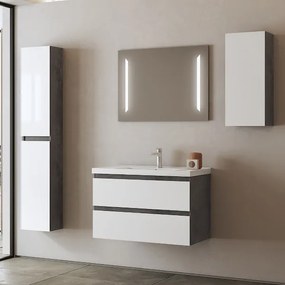 Mobile sospeso base 2 cassetti 82 cm con lavabo GRACE4 Lamiera ossidata/Bianco Lucido