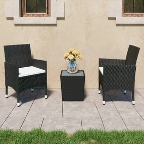 Set Da Bistrot Per Giardino 3 Pz İn Polyrattan E Vetro Nero /