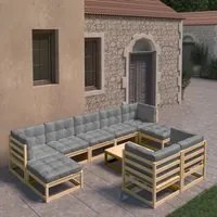 Set Divani da Giardino 10 pz con Cuscini Legno Massello di Pino 3077159