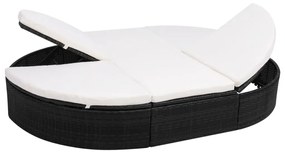 Lettino Prendisole con Cuscino in Polyrattan Nero