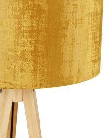 Lampada da terra in legno con paralume in tessuto oro 50 cm - TRIPOD CLASSIC